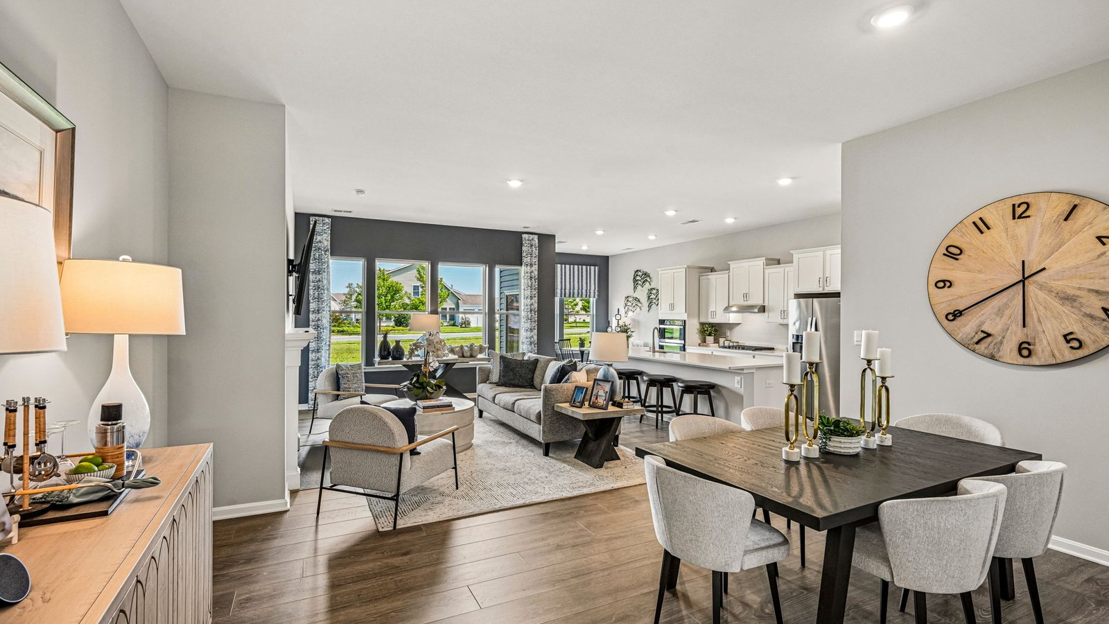 The kitchen is open to the dining area.