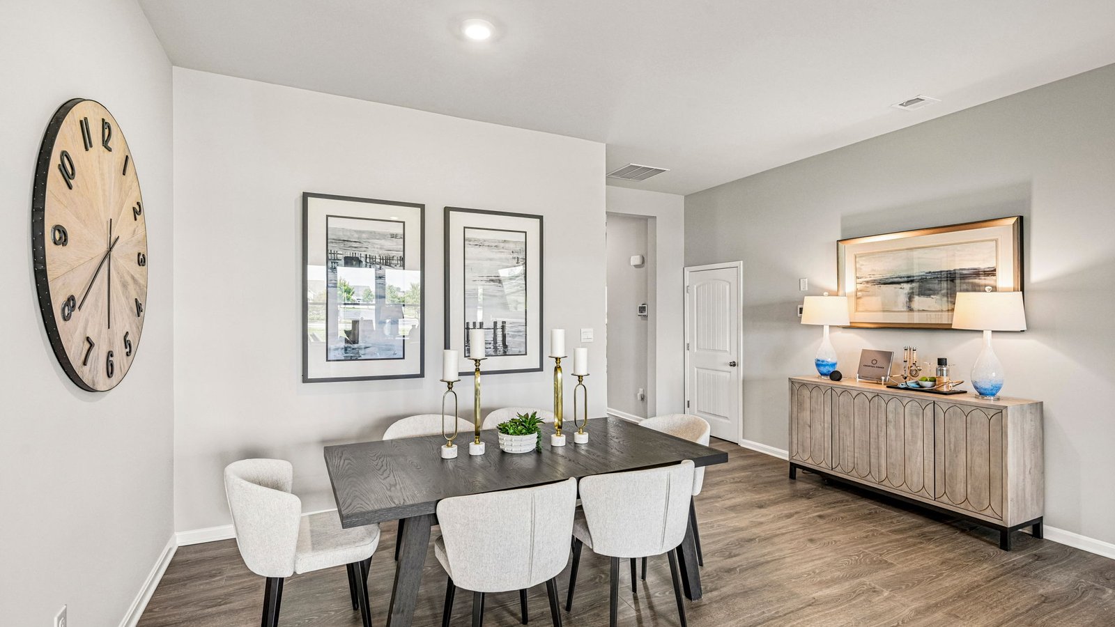 The kitchen is open to the dining area.