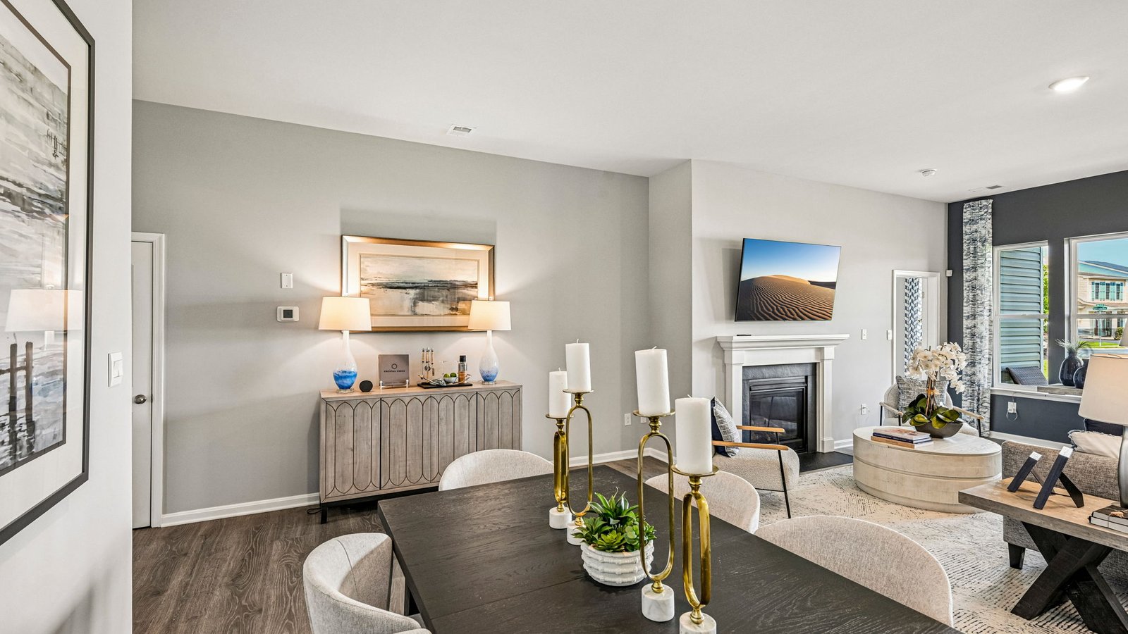 The kitchen is open to the dining area.