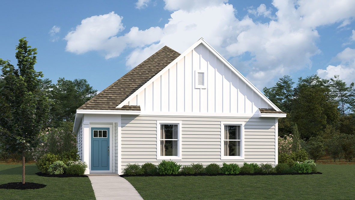 A rendering of a Camberly home with cream siding.