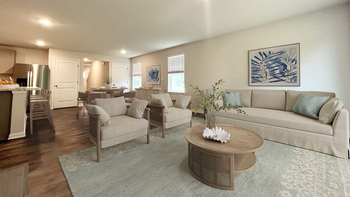 The kitchen has an eat-in dining space.