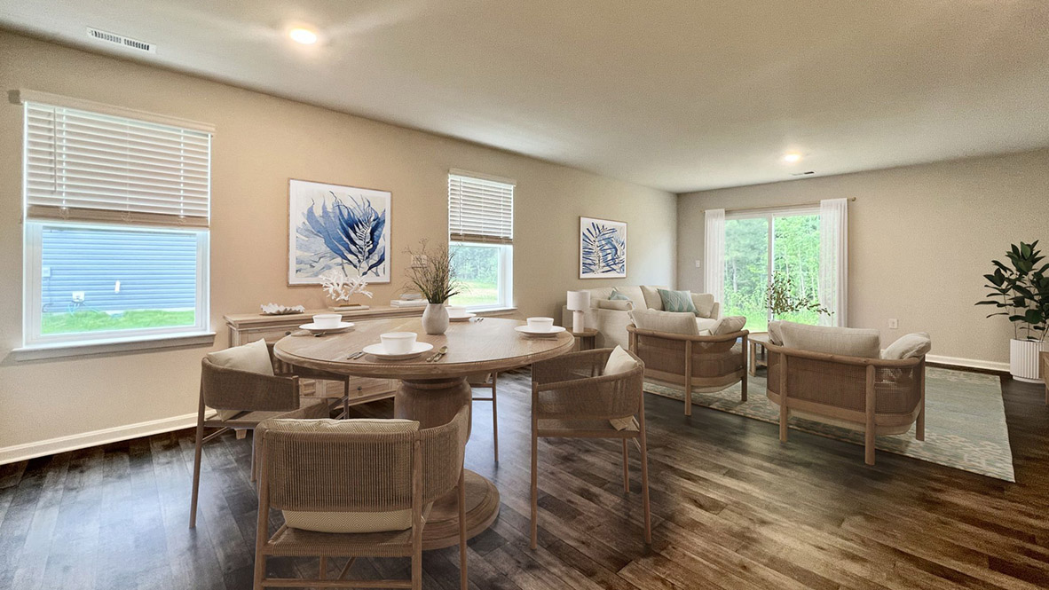 The kitchen flows perfectly into the sizeable living room.