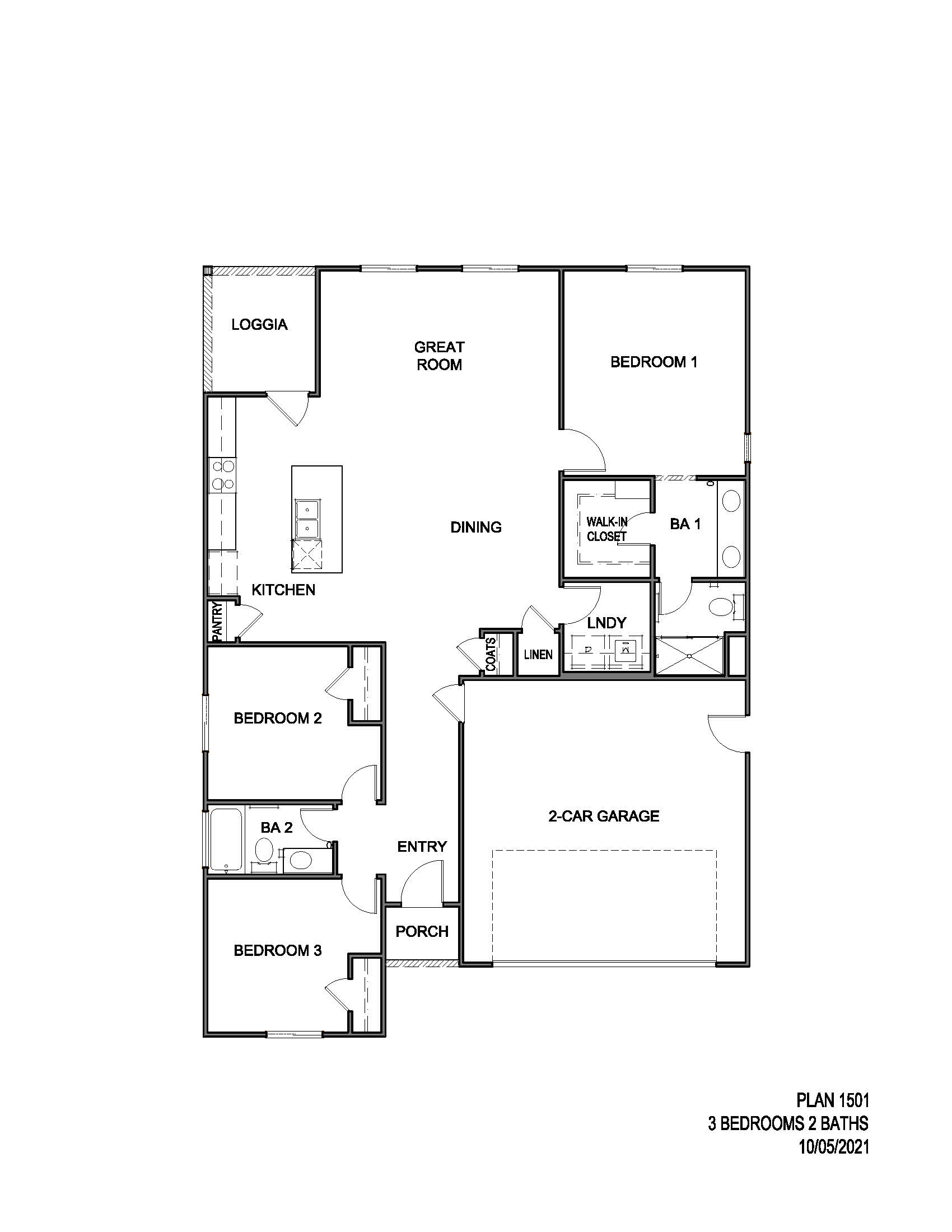 Single story floorplan 1501 3 bedrooms 2 bathrooms