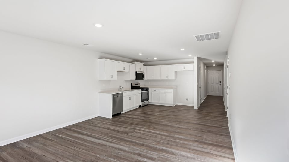 Kitchen with stainless steel appliances.