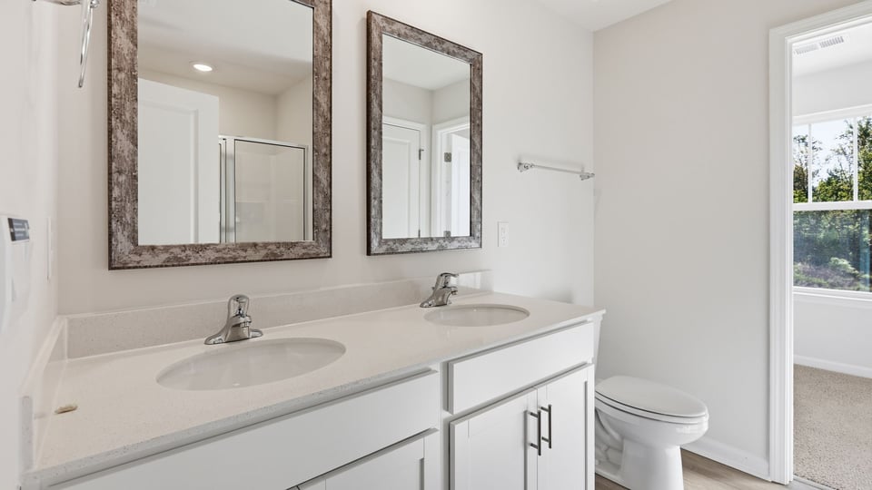 Bathroom with double vanity sink.