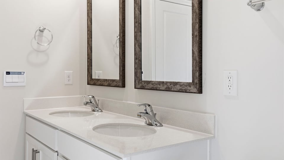Bathroom with double vanity sink.