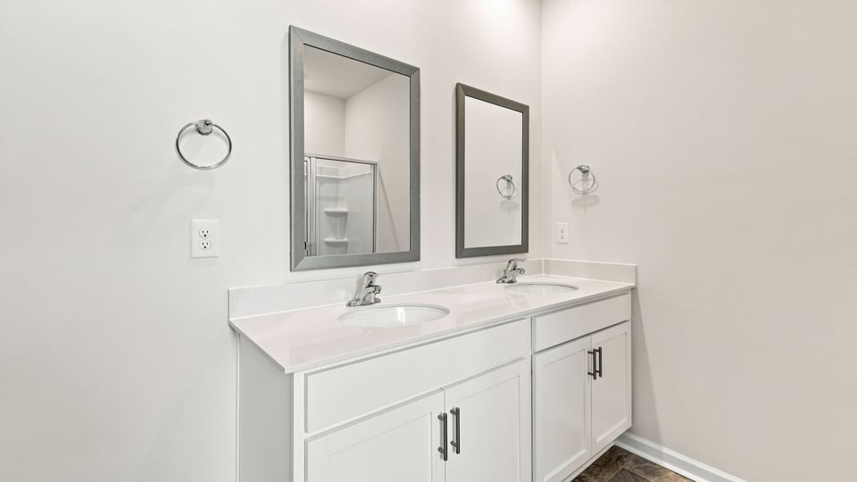 Bathroom with double vanity sink.