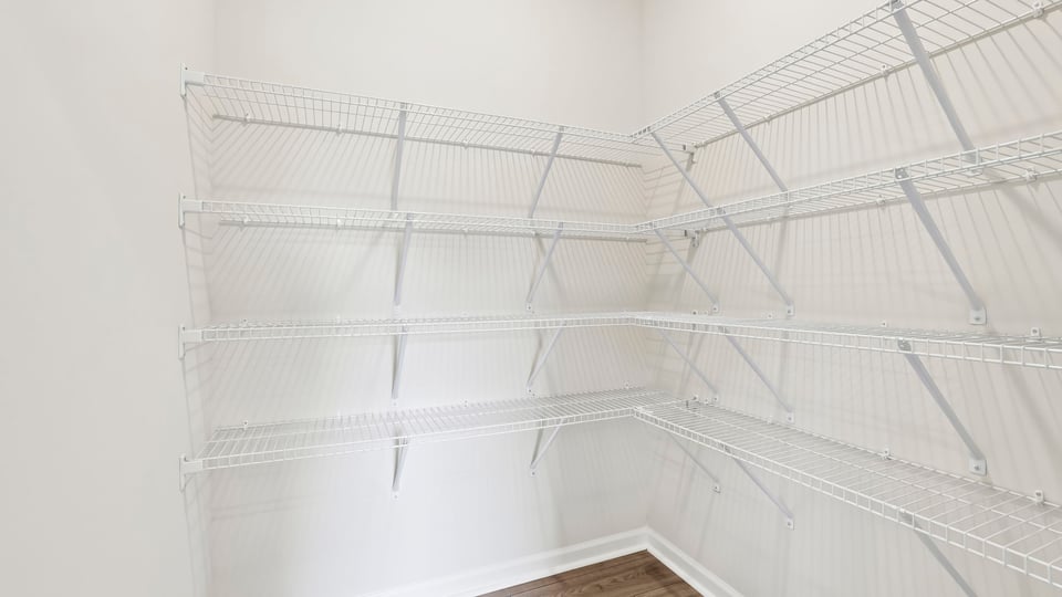 Kitchen with pantry and shelves.