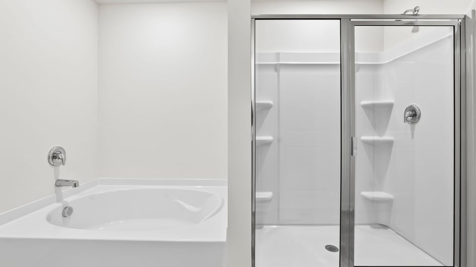 Primary bathroom with double vanity sink.