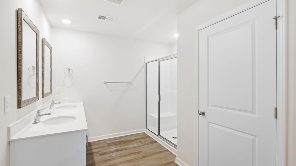Bathroom with double vanity sink.