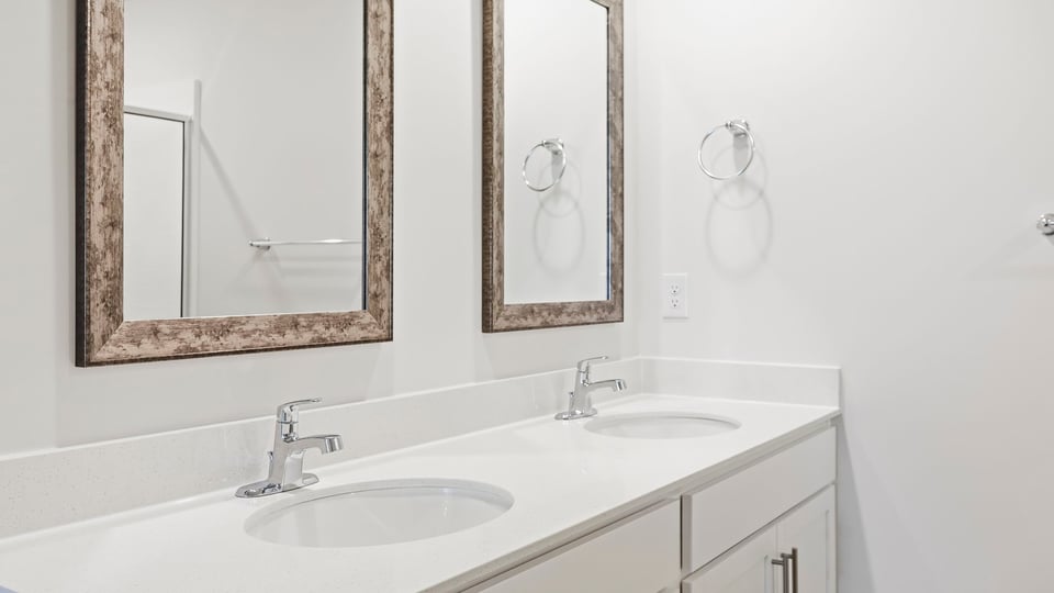 Bathroom with double vanity sink.