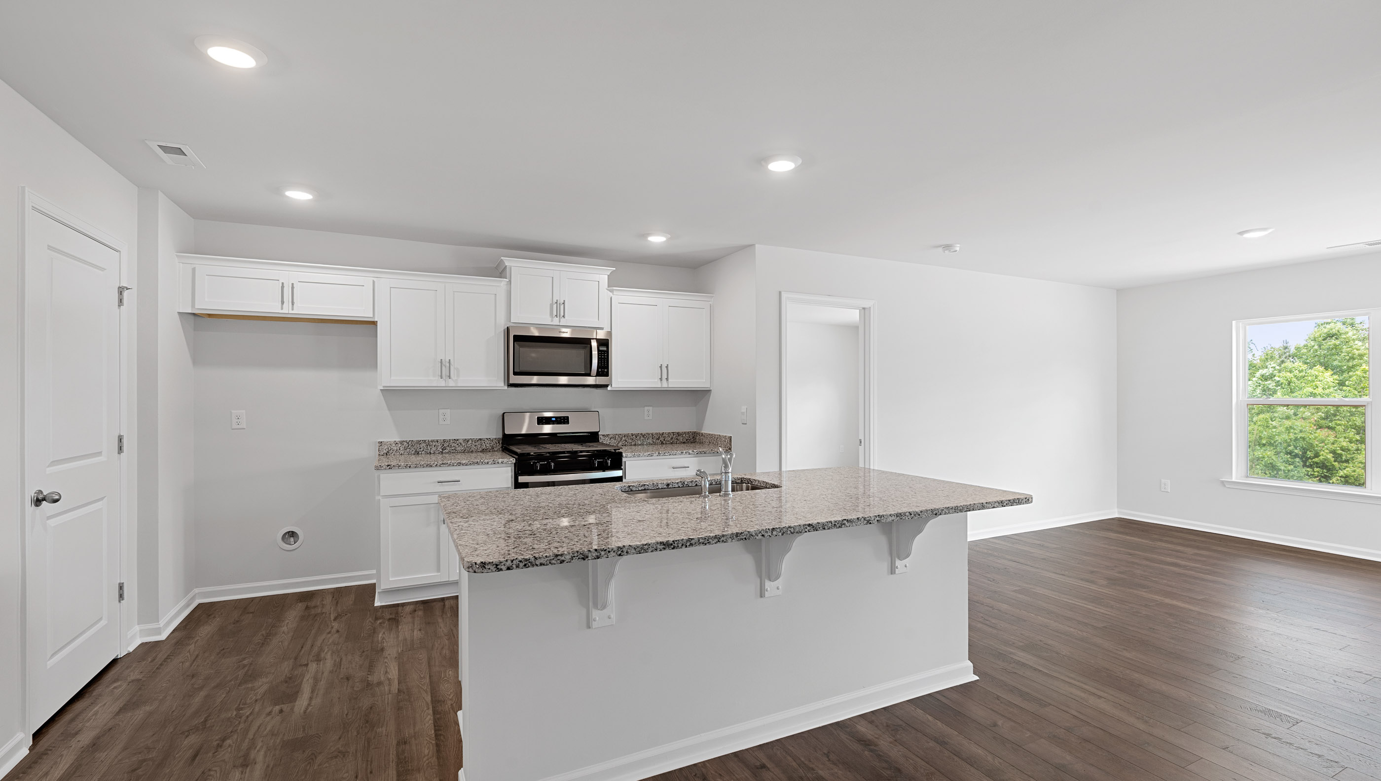 Kitchen with island countertops.