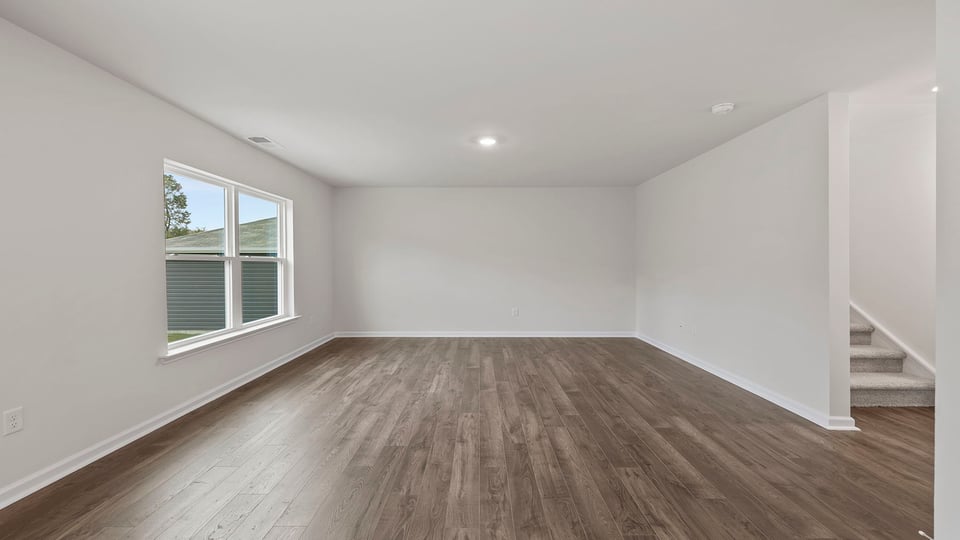 Dining room with windows.