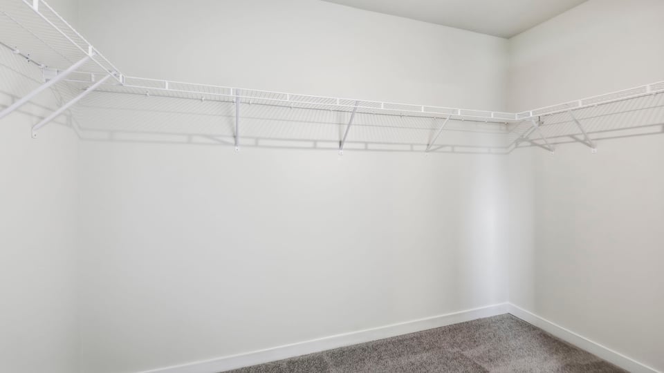 Closet with hanging storage racks.