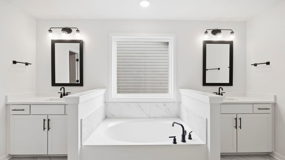 Bathroom with double vanity sink.