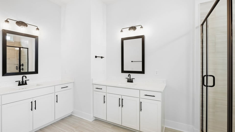 Bathroom with double vanity sink.