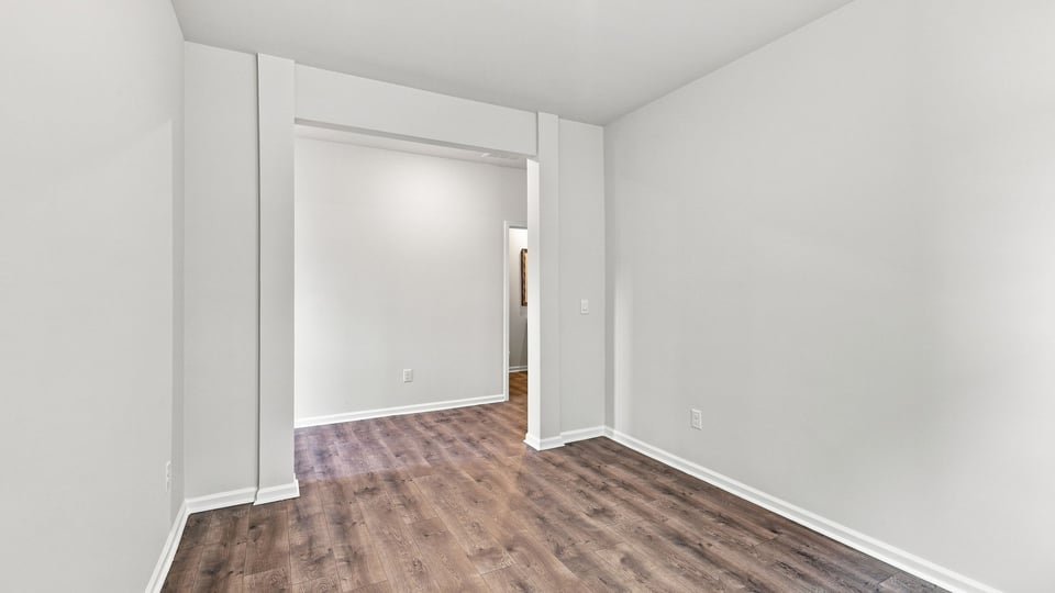 Dining room with windows.