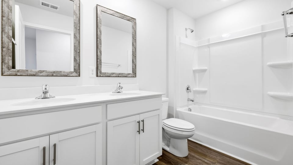 Bathroom with double vanity sink.