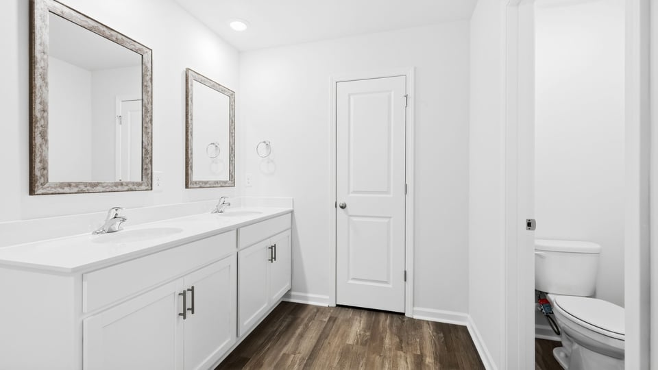 Bathroom with double vanity sink.