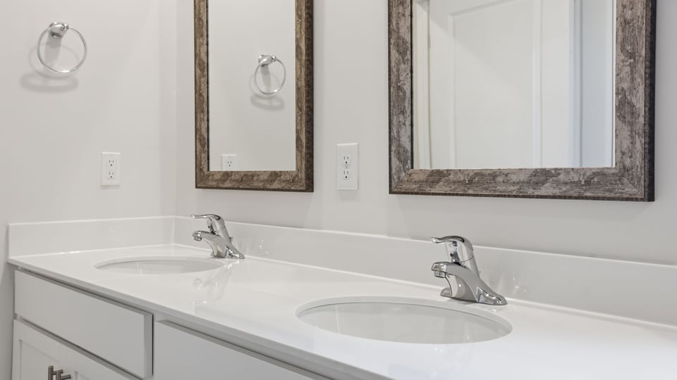 Bathroom with double vanity sink.