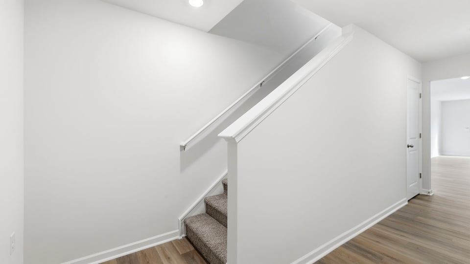 View of stairs with carpet.