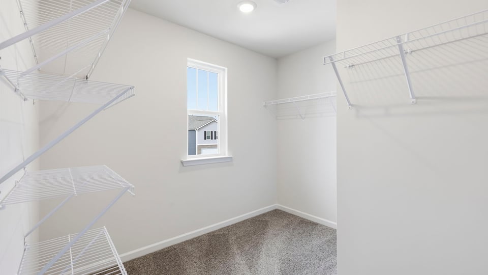 Closet with hanging storage racks.