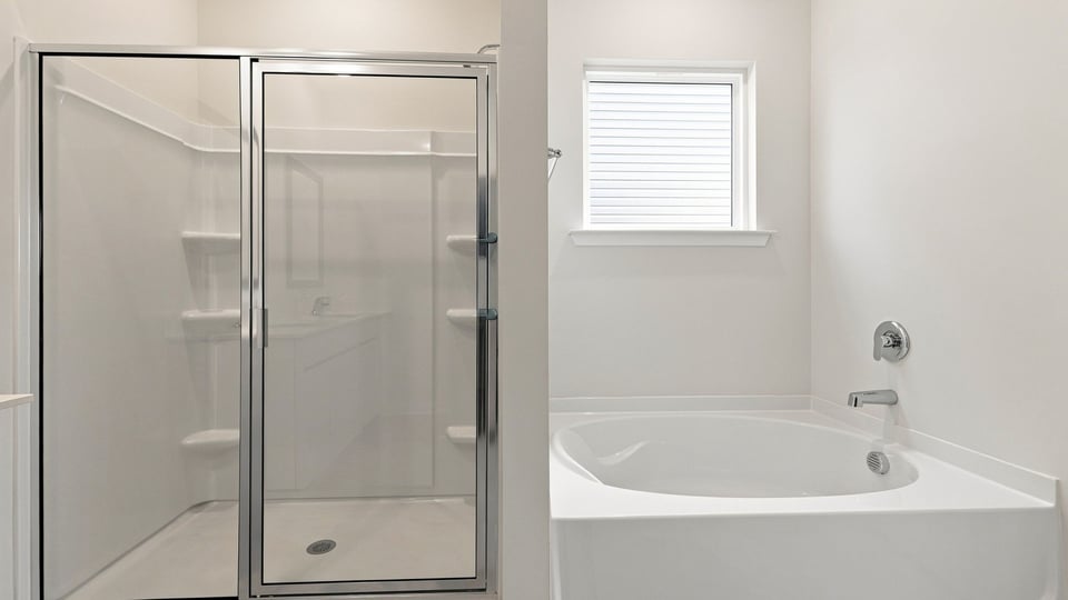 Bathroom with walk in shower and bathtub.