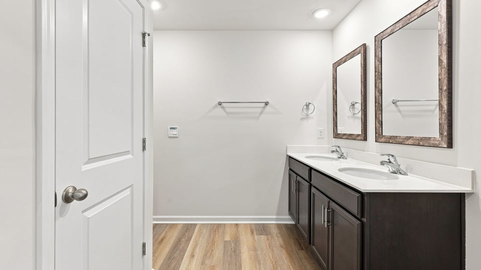 Bathroom with double vanity sink.