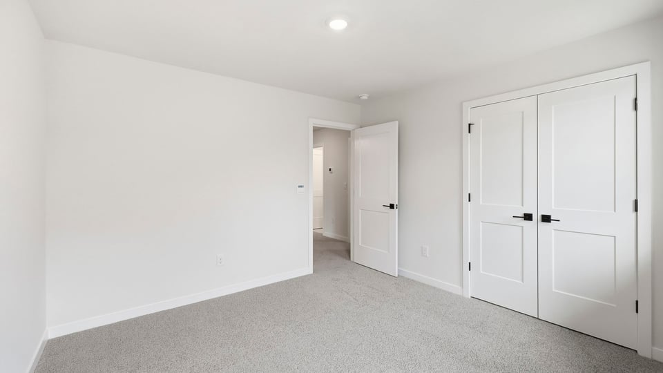 Bedroom with carpet and window.