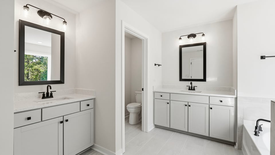 Bathroom with double vanity sink.