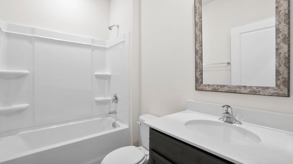 Bathroom with vanity sink.