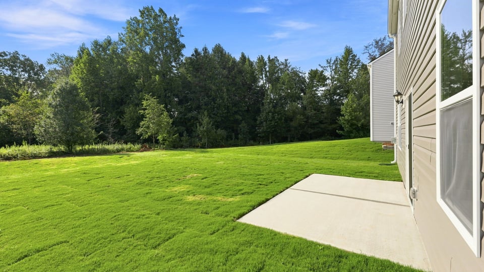 Back exterior with large backyard.