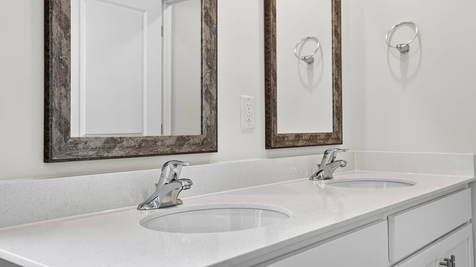 Bathroom with double vanity sink.