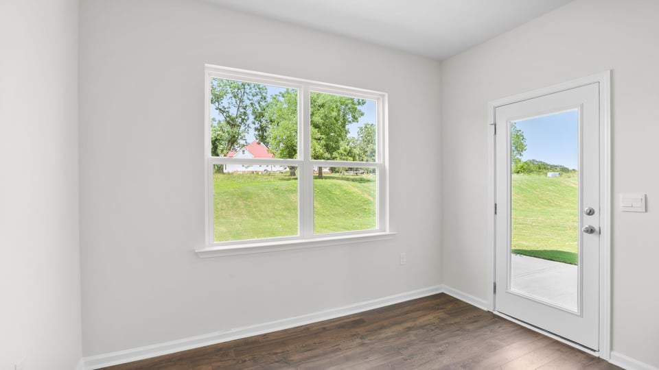 Dining room with windows.