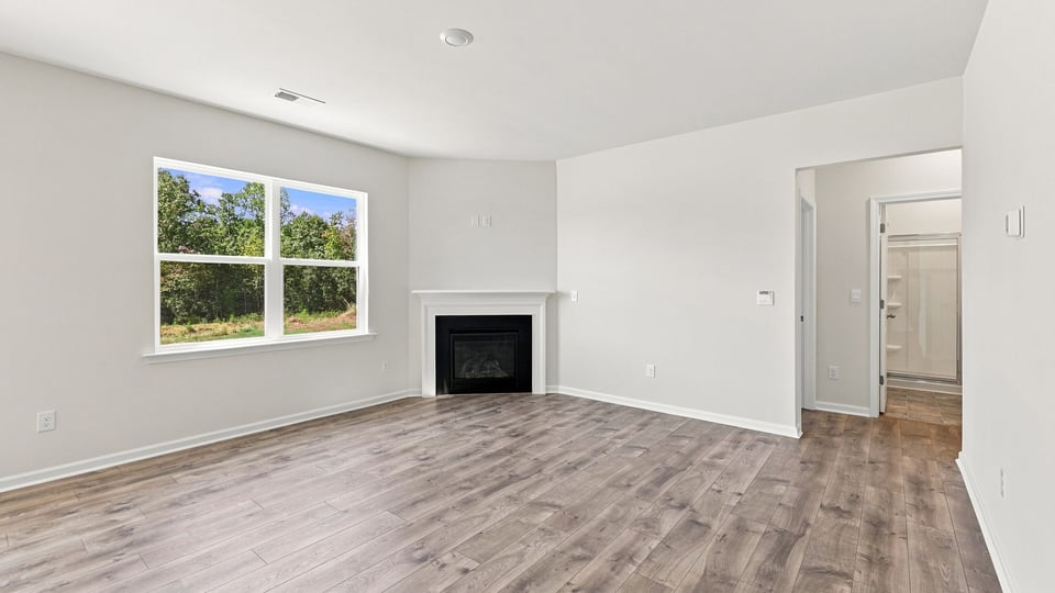 Living room with window and fireplace.