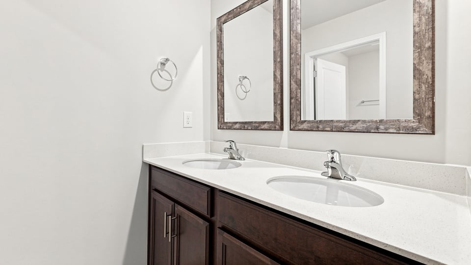 Bathroom with double vanity sink.