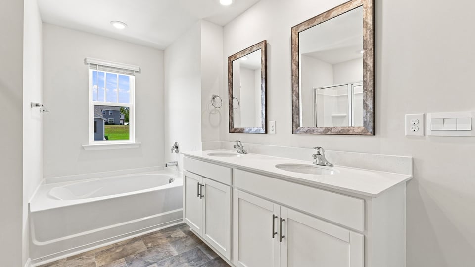 Bathroom with double vanity sink.
