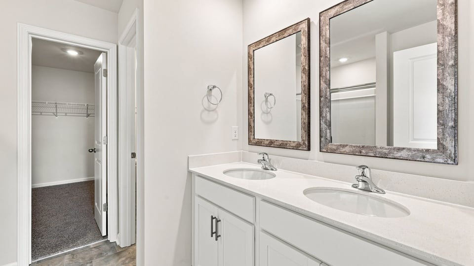 Bathroom with double vanity sink.
