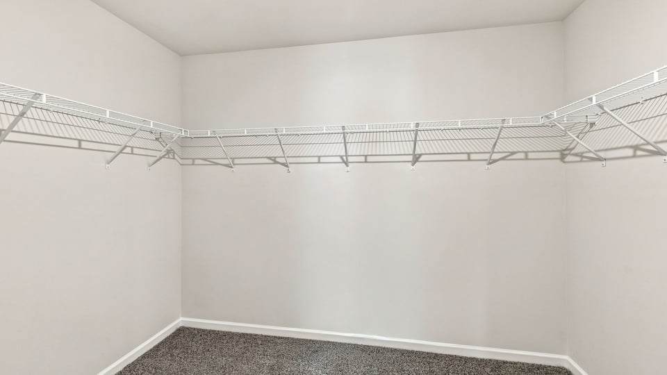 Closet with hanging storage racks.