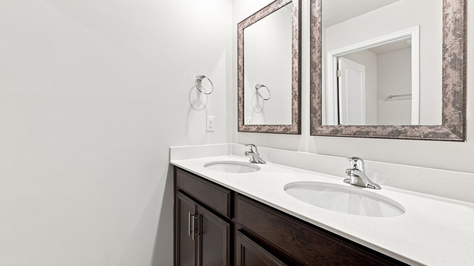 Bathroom with double vanity sink.