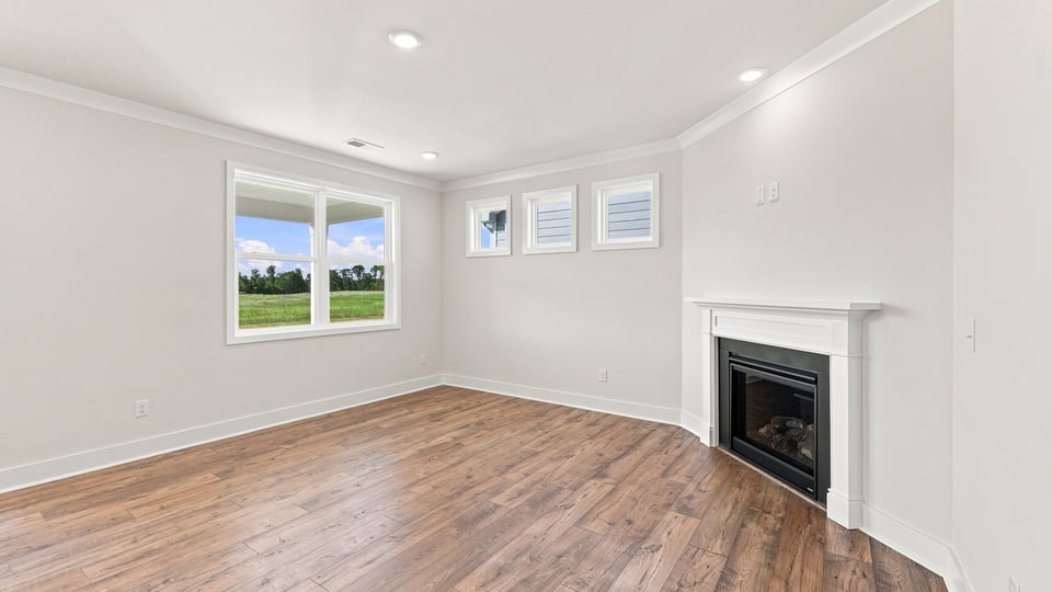 Living room with window and fireplace.