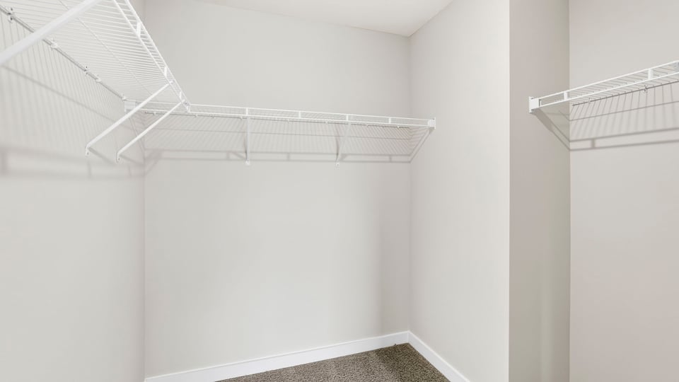Closet with hanging storage racks.