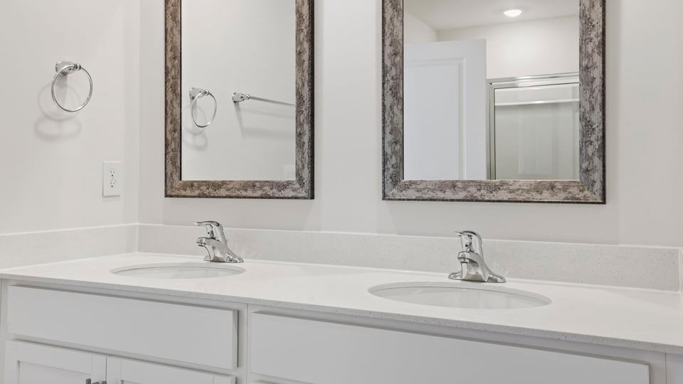 Bathroom with double vanity sink.