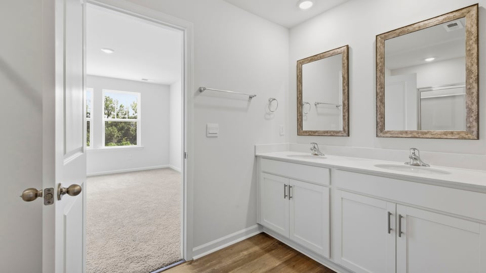 Bathroom with double vanity sink.