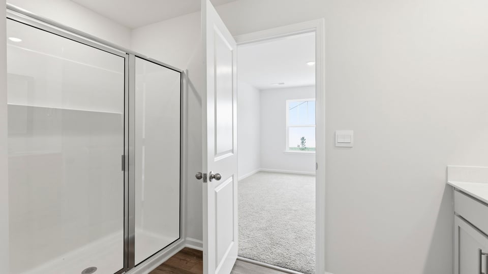 Bathroom with double vanity sink.