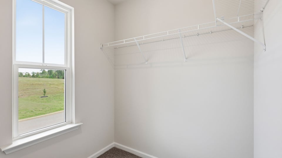 Closet with hanging storage rakcs.