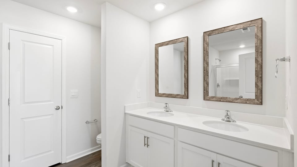 Bathroom with double vanity sink.