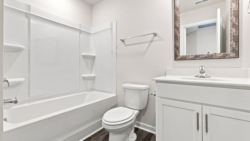 Bathroom with vanity sink.