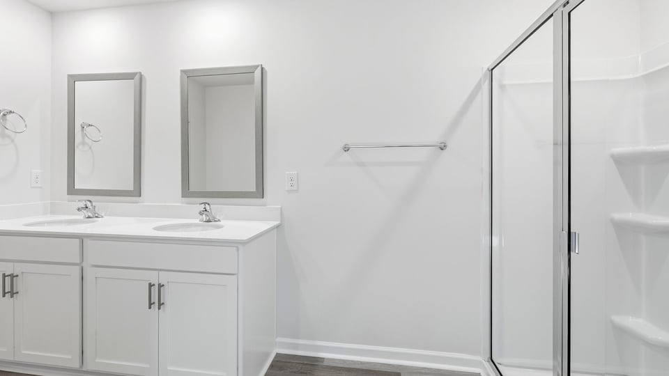 Bathroom with double vanity sink.