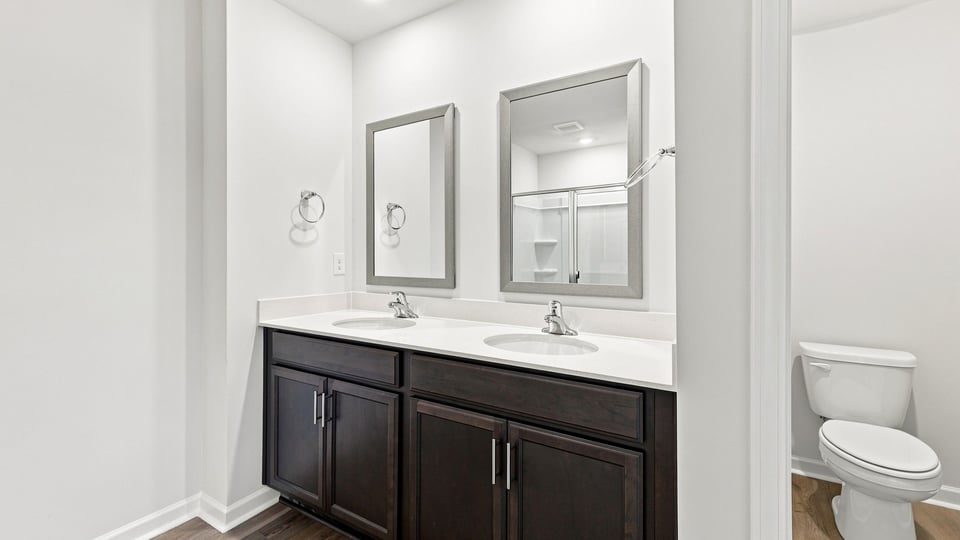 Bathroom with double vanity sink.